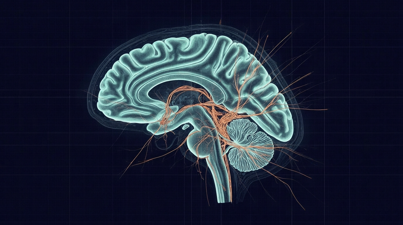 Anatomical illustration of the brain and cerebellum — the automation center trained by the My Neuro Business protocol.